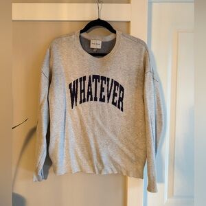 Pink Rose Gray Crewneck Sweater with 'Whatever' Print